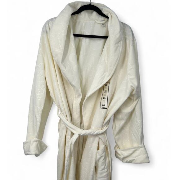 PINK K | NEW | XL | Ivory Cloud Moon and Stars Embossed Plush Fleece Long Robe - Picture 5 of 9